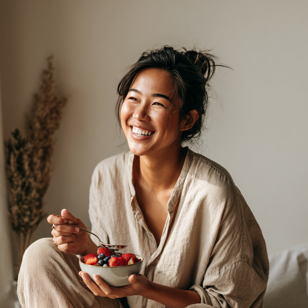 Woman enjoying healthy food